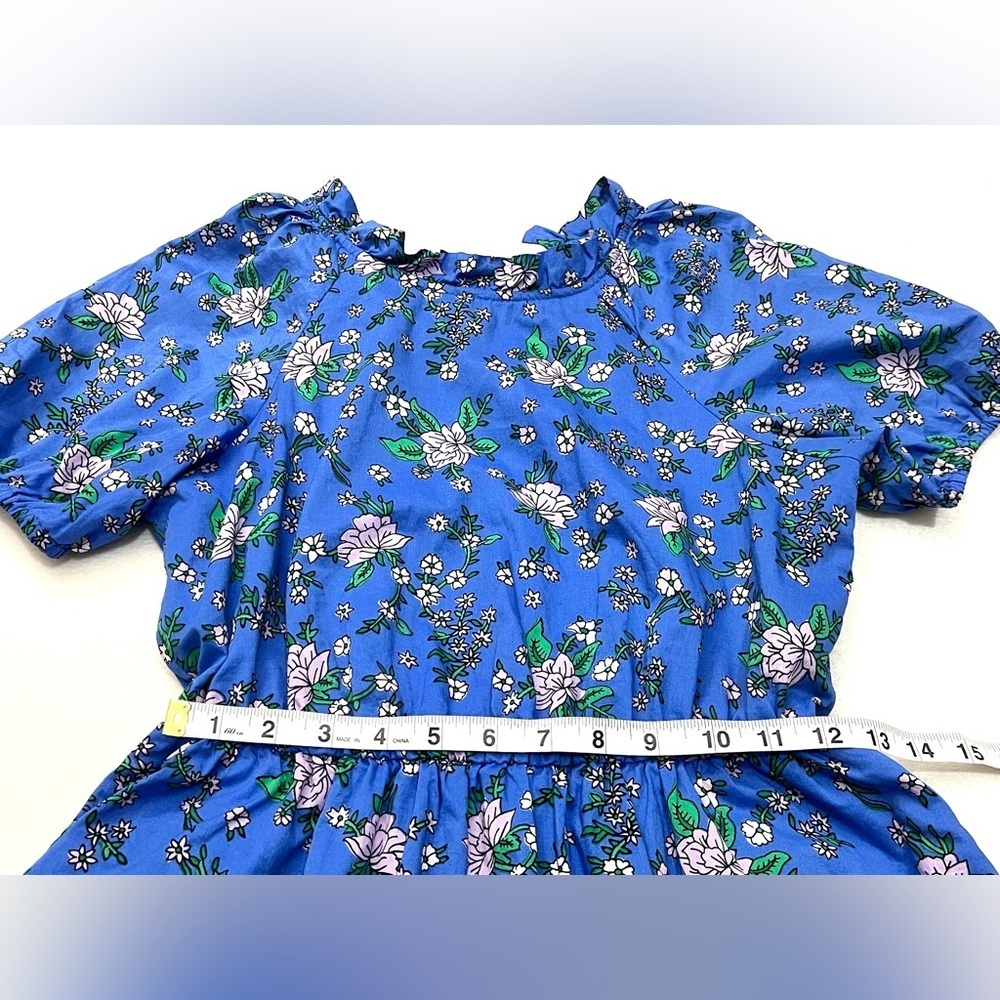J. Crew Women’s Coastal Blue Tieback Short Sleeve Mini Floral Dress with Ruffle - Picture 7 of 16